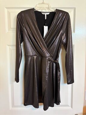 BCBGeneration Metallic Faux Wrap Mini Dress NWT XS